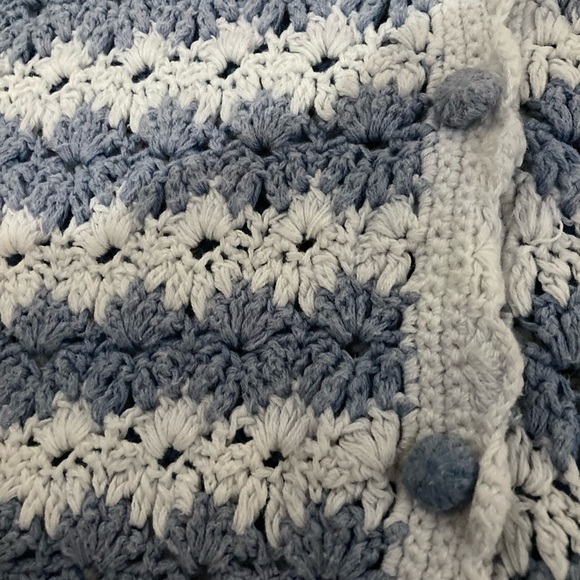 Margules Vintage 90s Blue White Striped Crochet Short sleeve Cardigan L Large - Picture 3 of 4